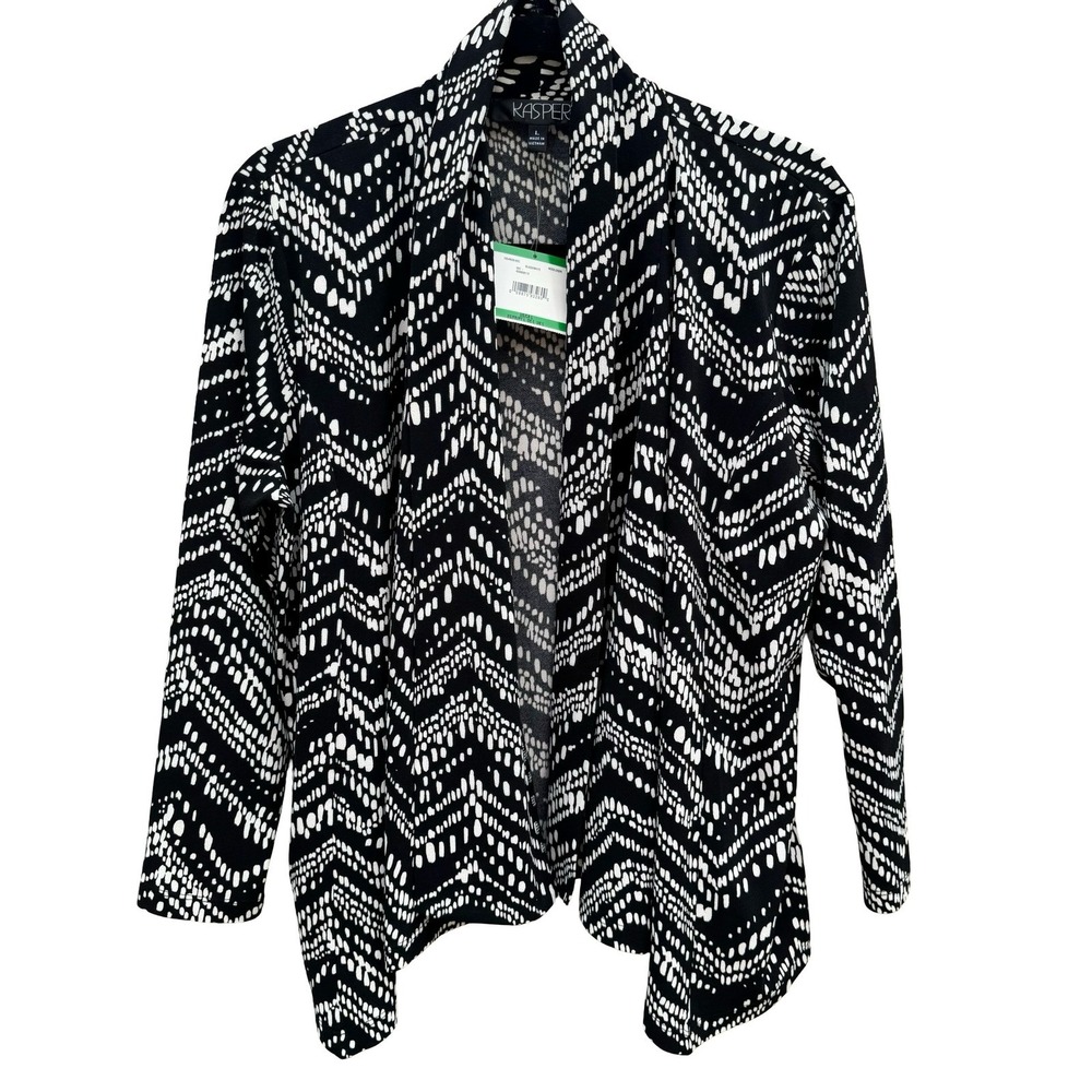 Kasper Professional Mod Career Chevron Moss Crepe Open Front Cardigan‎ L NEW